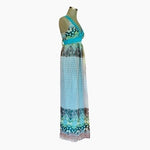 Eva Alexander London V-Neck Multicolor Floral Sheer Maxi Dress XS Sleeveless VG
