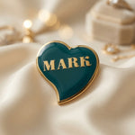 Vintage 1982 Ooh La La Inc MARK Teal Heart Name Pin Brooch Gold Tone VG