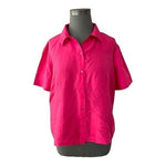 Kathy Ireland Women's Magenta Pink Silk Blouse XL Short Sleeve Button Front VG