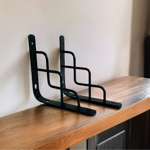 2 Pack Black Metal Shelf Brackets 6" Celtic Scroll Iron Wall Mount Decorative