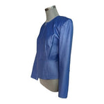 NEWPORT NEWS Blue Leather Zip Up Motorcycle Jacket Women’s Size 10