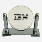 IBM Chrome Swivel Desk Clock 4" Blue Dial Quartz Stainless Steel Vintage