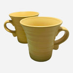 WCL Yellow Ceramic Coffee Mugs Set of 2 Retro Ribbed Stripe 4.5 Vintage 1970s VG