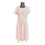 Karin Stevens Vintage 80s Pink Linen Floral Embroidered Midi Dress 4P NWT