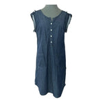 Gap Women's Denim Blue Shift Dress M 100% Cotton Roll Tab Sleeve Pockets VG