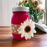 Handcrafted Sunflower Mason Jar with Lid Glass Metal 5.25 Canister Storage Decor