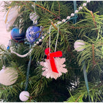 Silver Glitter Snowflake Christmas Ornament Red Ribbon Holiday Decor Excellent