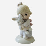 Vintage 1978 Enesco Jesus Loves Me Girl w/ Rabbit Porcelain Figurine 5" Thailand