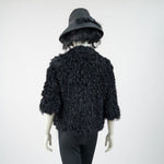 ALBERTO MAKALI Cropped Blazer S Jeweled Floral Fuzzy Jacket Black Red Green EXC