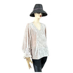 HALOGEN Womens Balloon Sleeve Blouse M Champagne Glitter Velvet V Neck Top EXC