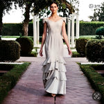 NICOWA Gray Ruffle Hem Fit Flare Maxi Dress Zip Back Evening Gown Size S-M