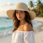 Crochet Raffia Look Wide Brim Bucket Sun Hat Packable Natural Tan 100% Paper VG
