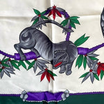 Designer Equestrian Animal Print Silk Scarf 34"x34" Handmade France Purple Green
