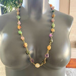 Vintage Gold Tone Wire Caged Multi Gemstone Statement Necklace 30.5" Unique EXC