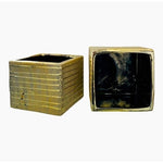 Textured Gold Ceramic Cube Planters Set of 2 Handmade 5x5x4 Home Decor New
