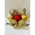 Set of 5 Christmas Ornaments Red Gold Geometric Pattern Ball 4.5” Holiday Decor