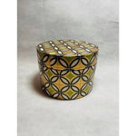 Large Ceramic Canister Jar Gold Green Black Geometric 6.5" Hexagon Lidded NEW