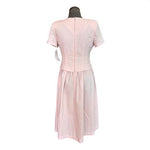 Karin Stevens Vintage 80s Pink Linen Floral Embroidered Midi Dress 4P NWT