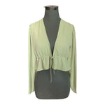 Aritzia Sunday Best Light Green Tie Front Ruffled Blouse M Sheer Long Sleeve VG