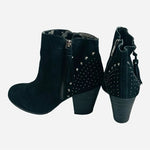 GUESS Black Suede Leather Ankle Boots Women’s 9.5 Spike Fringe Tassel