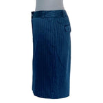 Women's Navy Blue Striped Cotton Pencil Skirt S Front Zip Midi Office EXC