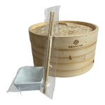 KitchenCrust 10" 2-Tier Bamboo Steamer Set with Chopsticks Sauce Dish NOB
