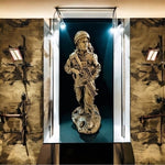 Metal Tone Fighting Soldier Statue 8" Gold Military Trooper Figurine Sculpture