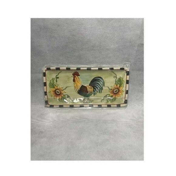 Vintage Italian Rooster Rectangular Tray 11"x5" Hand-Painted Ceramic Italy New