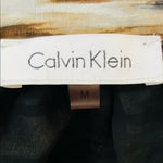 Calvin Klein Women's Peplum Tunic Blouse M Black Brown Watercolor Print EXC