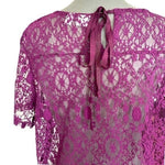 14th & Union Women’s Purple Lace Blouse Floral Bow Back Short Sleeve Large NWT