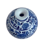 Vintage Blue White Round Profile Porcelain Vase 8.5" China Floral Wood Stand VG