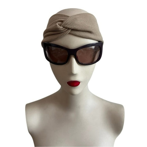 Womens Extra Wide Tan Headband Turban Knotted Bandana Boho Hair Accessory NWOT