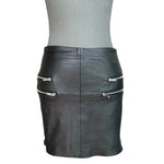 Zara Women's Black Lambskin Mini Skirt XS Silver Zip Pockets Leather NWT