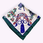 Designer Equestrian Animal Print Silk Scarf 34"x34" Handmade France Purple Green