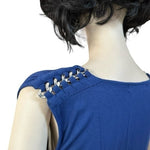 Michael Kors Women's Blue Cowl Neck Sleeveless Top M Silver Chain Shoulder VG