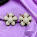 Vintage 1960s Clip On Earrings Enamel Beaded Flower Gold Tone 1" Germany Good