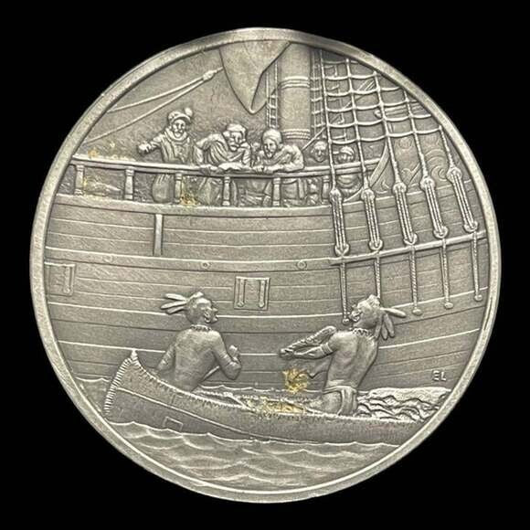 Franklin Mint History of Colonial America Pewter Medal Henry Hudson Vintage