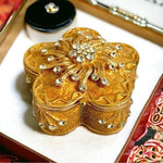 Crystal Flower Trinket Box 2" Gold Metal Jewelry Ring Holder Magnet Closure VG