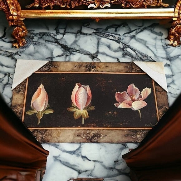 F. Di Villeneuve Awakening Rose Matted Framed Art Print Floral Canada 17.5" NWT
