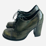 KAMMI Italy Chameleon Green Leather Lace-Up Heeled Ankle Booties Size 5.5