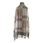 Grey Brown Beige Plaid Scarf 88x25 Fringe 100% Polyester Reversible Shawl EXC