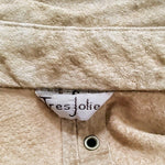 TRES JOLIE Tan Suede Leather Button Front Shirt Jacket Copper Grommets S/M G