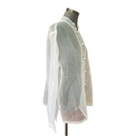 Womens White Organza Sheer Mandarin Collar Button Front Blouse L Long Sleeve NWT