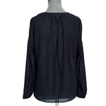 Michael Kors Black Fuzzy Sparkle Textured Blouse S/M Bow Front Long Sleeve EXC