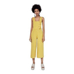 ZARA Gold Ruffled Jumpsuit XS/S Sleeveless Cropped Linen Cotton Zip Side VG