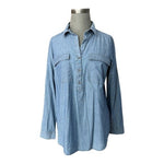 Old Navy Women's Light Blue Chambray Half Button Tunic Shirt M Long Sleeve VG