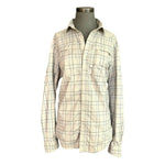 REI Men's Plaid Hiking Shirt M Long Sleeve Tan Blue Wrinkle Resistant VG