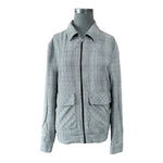ZARA Mens Jacket L Grey Black Check Plaid Zip Front Windbreaker Collar VG