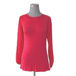 ELLE Pink Modal Long Sleeve Scoop Neck Blouse Women XS Sheer Ruched Top