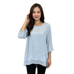 Alfani Women's Light Blue Chiffon Layered Top XXL Sheer 3/4 Sleeve Relaxed VG